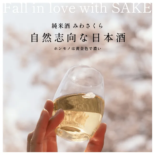 Fall in love with SAKE. 純米酒 みわさくら 自然志向な日本酒 ホンモノは黄金色で濃い